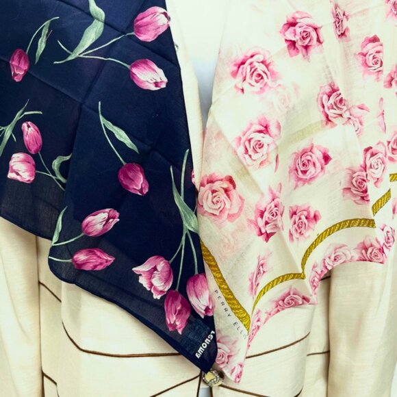 (2) Unused Perry Ellis & Renoma Mini Scarf/handker cottonPink Blue Floral-18"(11 - Picture 12 of 12